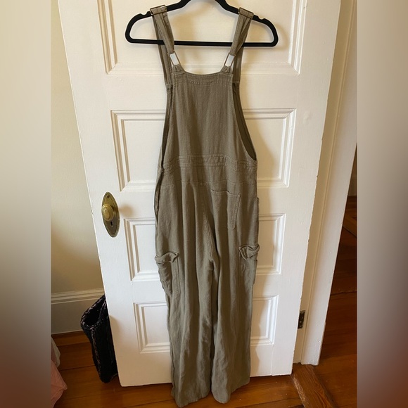 🌻Linen Blend Casual Olive Green Overalls - Picture 7 of 11